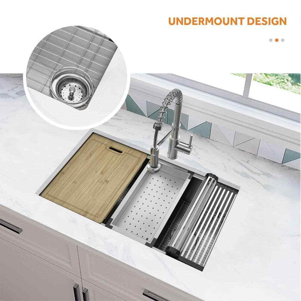 Glacier Bay AiO Zero Radius Undermount 16G SS 30 in. Single Bowl Kitchen Sink