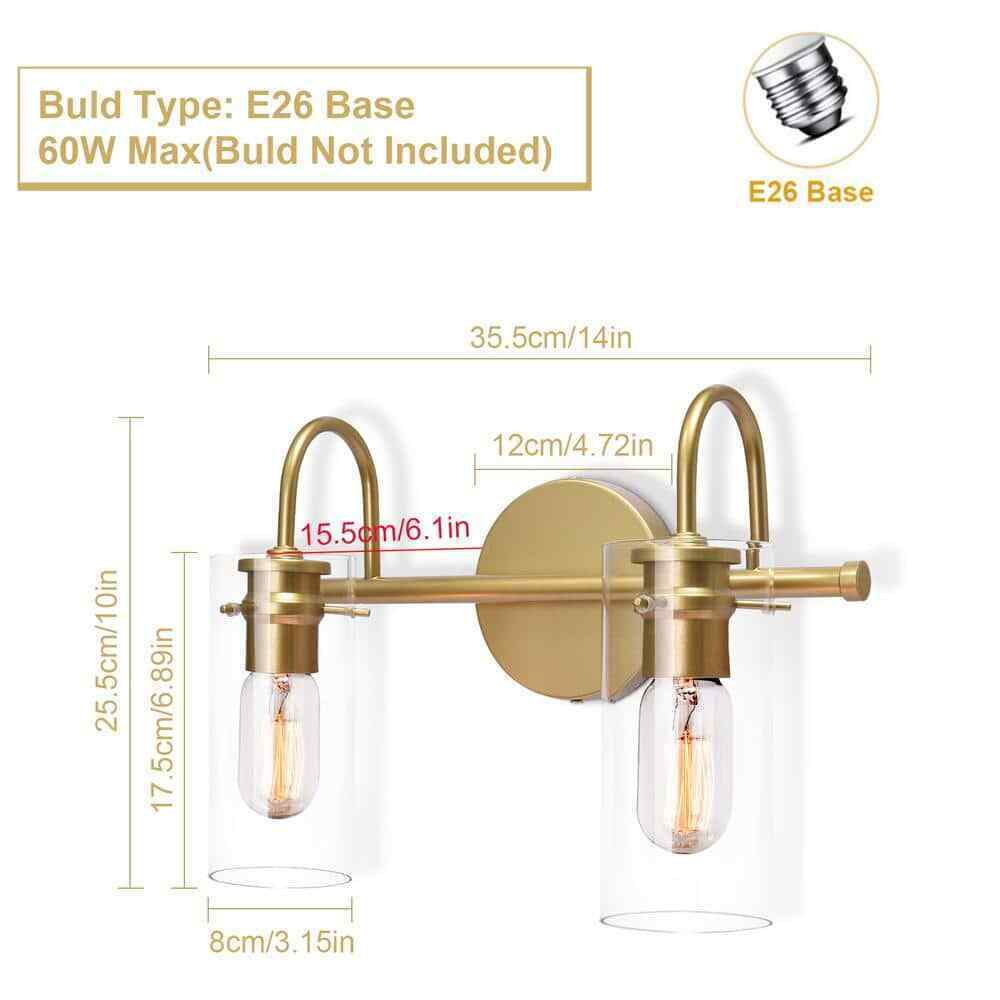 EDISLIVE Paquette 14 in. 2-Light Gold Modern Vanity Light Fixture