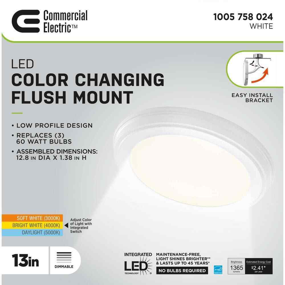 Commercial Electric 13 in. White Selectable LED Flush Mount JJU3011L-2/WHT