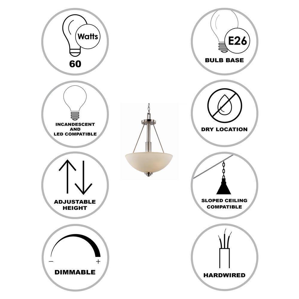 Bel Air Lighting 15.75 in. 3-Light Brushed Nickel Hanging Kitchen Pendant Light