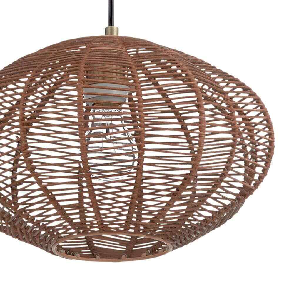 River of Goods Emilia Light Bronze Hanging Pendant with Brown Woven Rattan Shade