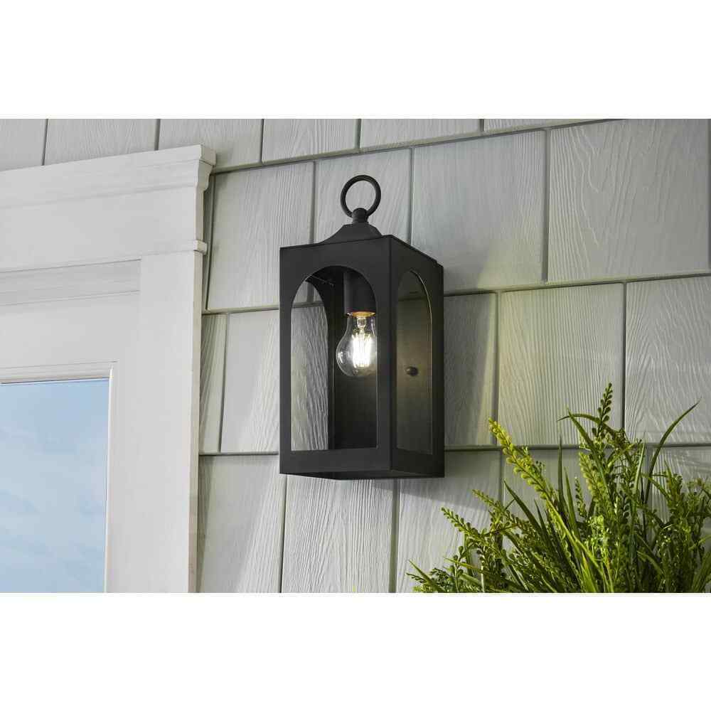 Hampton Bay Tremont 1-Light Black Outdoor Wall Light Fixture with Clear Glass