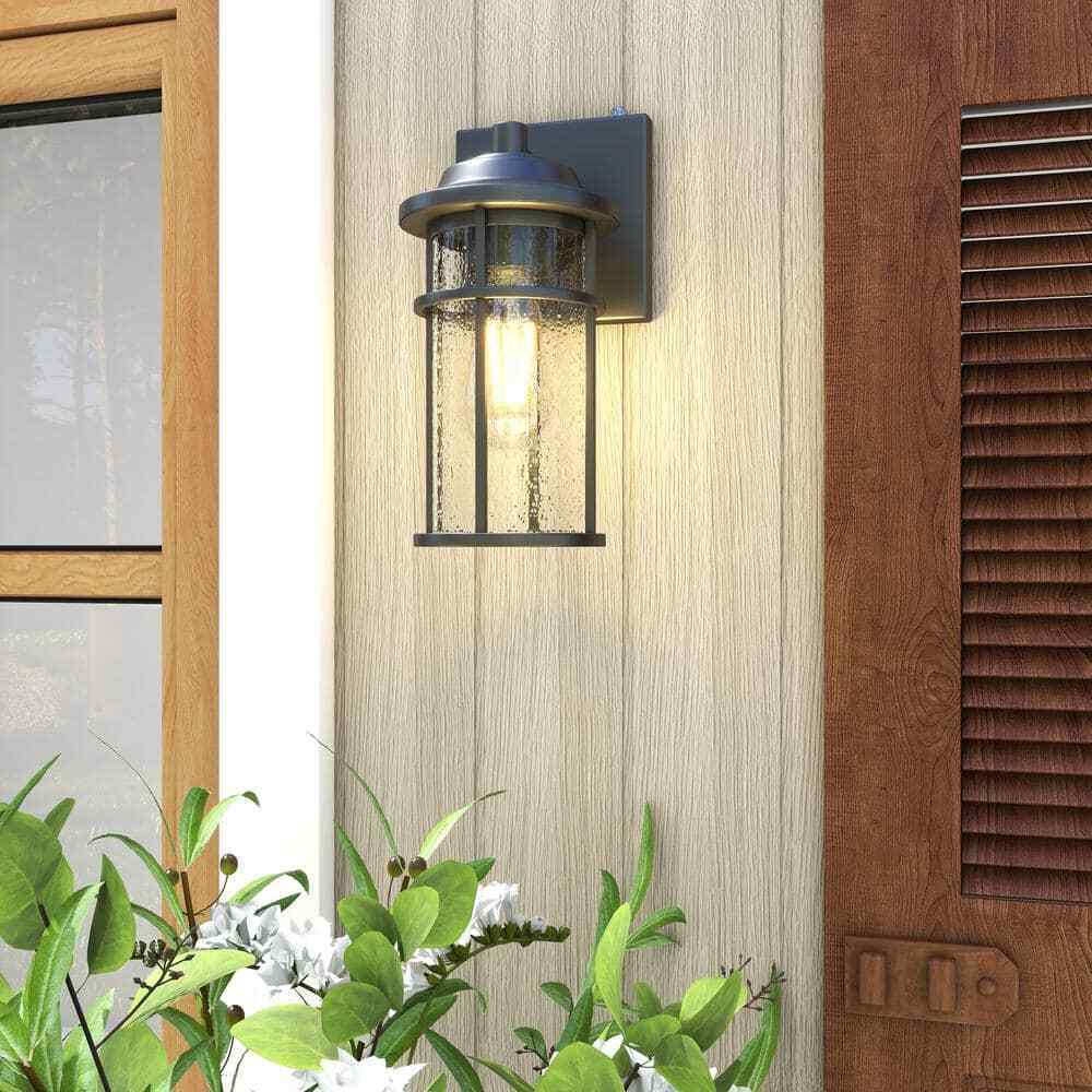 Uixe 11" Matte Black Hardwired Dusk to Dawn Outdoor Wall Lantern Sconce Sensor
