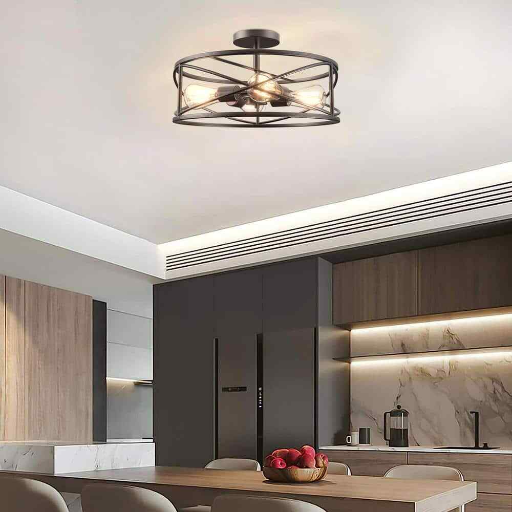 Cedar Hill 17 in. 4-Light Bronze Caged Drum Semi-Flush Mount 412606