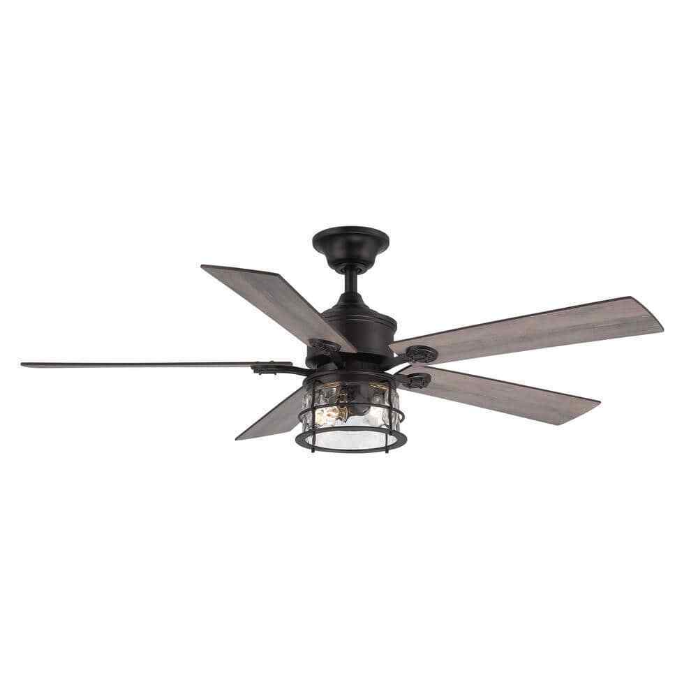 Hampton Bay Hargreaves 52 in. Indoor/Outdoor Black Ceiling Fan Light and Remote