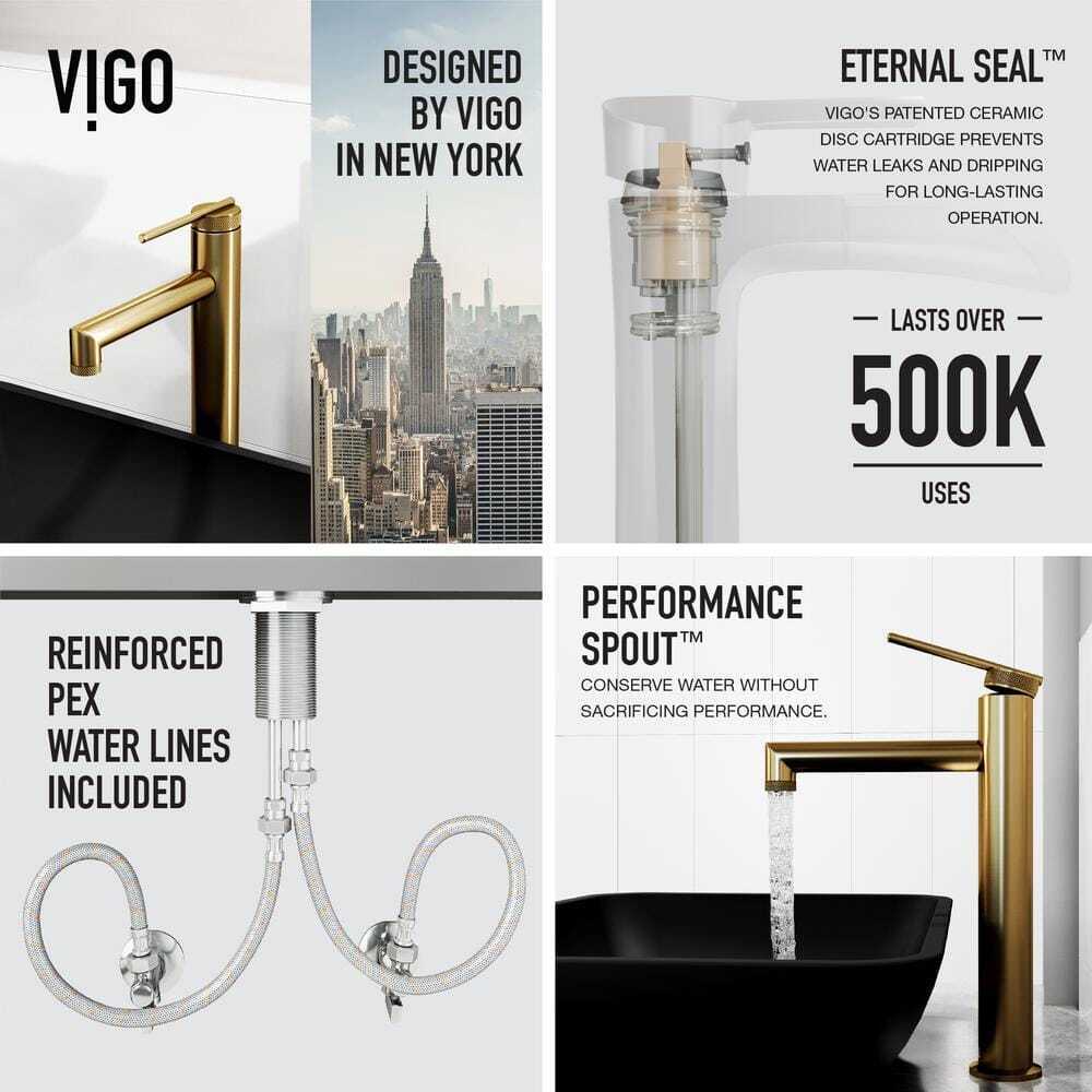 VIGO Sterling Single-Hole Bathroom Vessel Faucet in Matte Brushed Gold