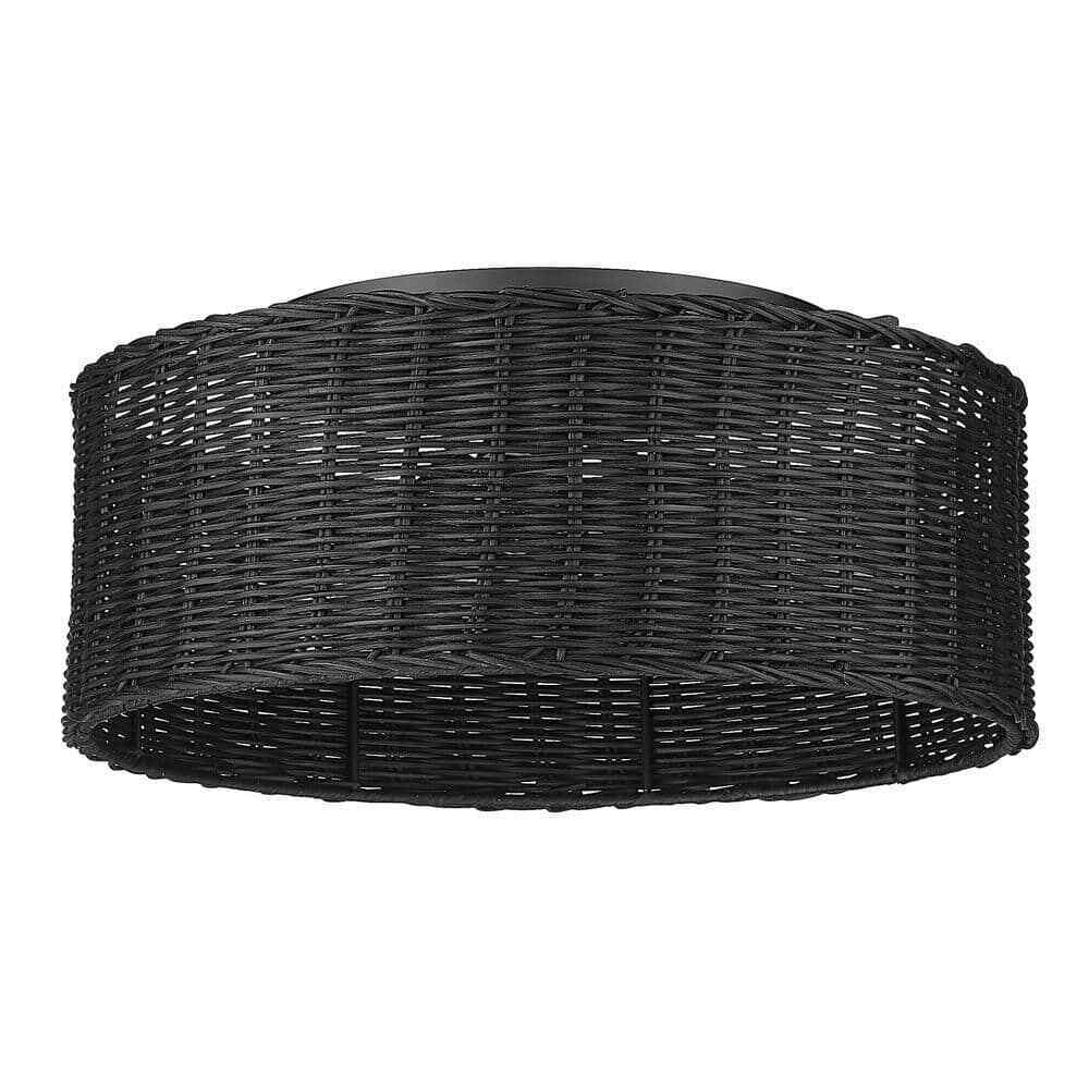 Golden Lighting Erma 3-Light Matte Black Wicker Flush Mount 1084-FM BLK-BW