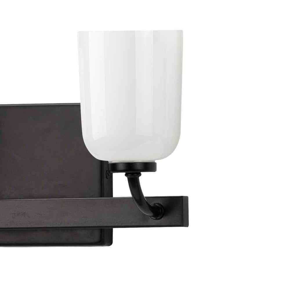 Progress Lighting Moore 2-Light Matte Black White Opal Glass Vanity Light