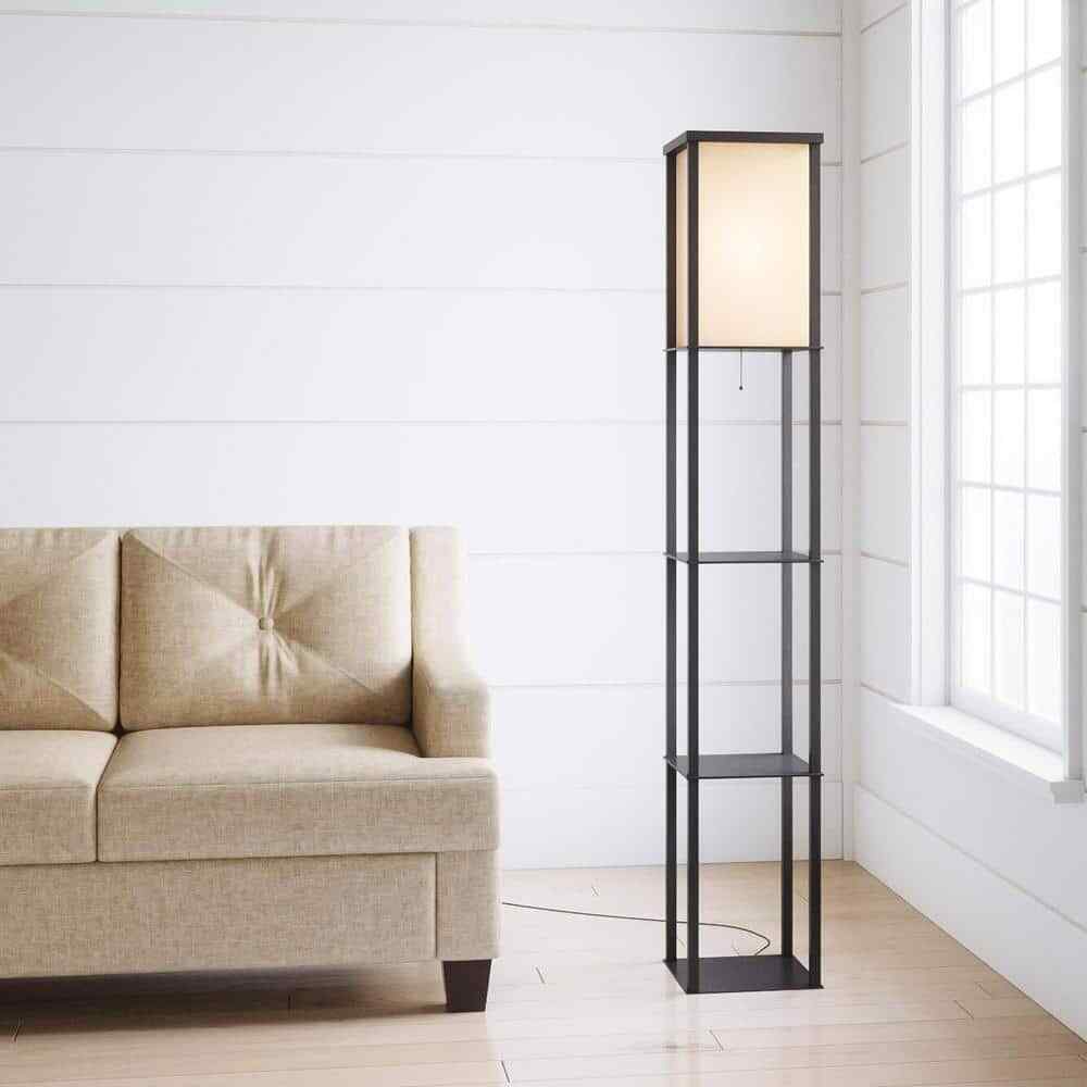 Hampton Bay 62.75 in. Black w. Antique Brass Shelf Floor Lamp AF33904