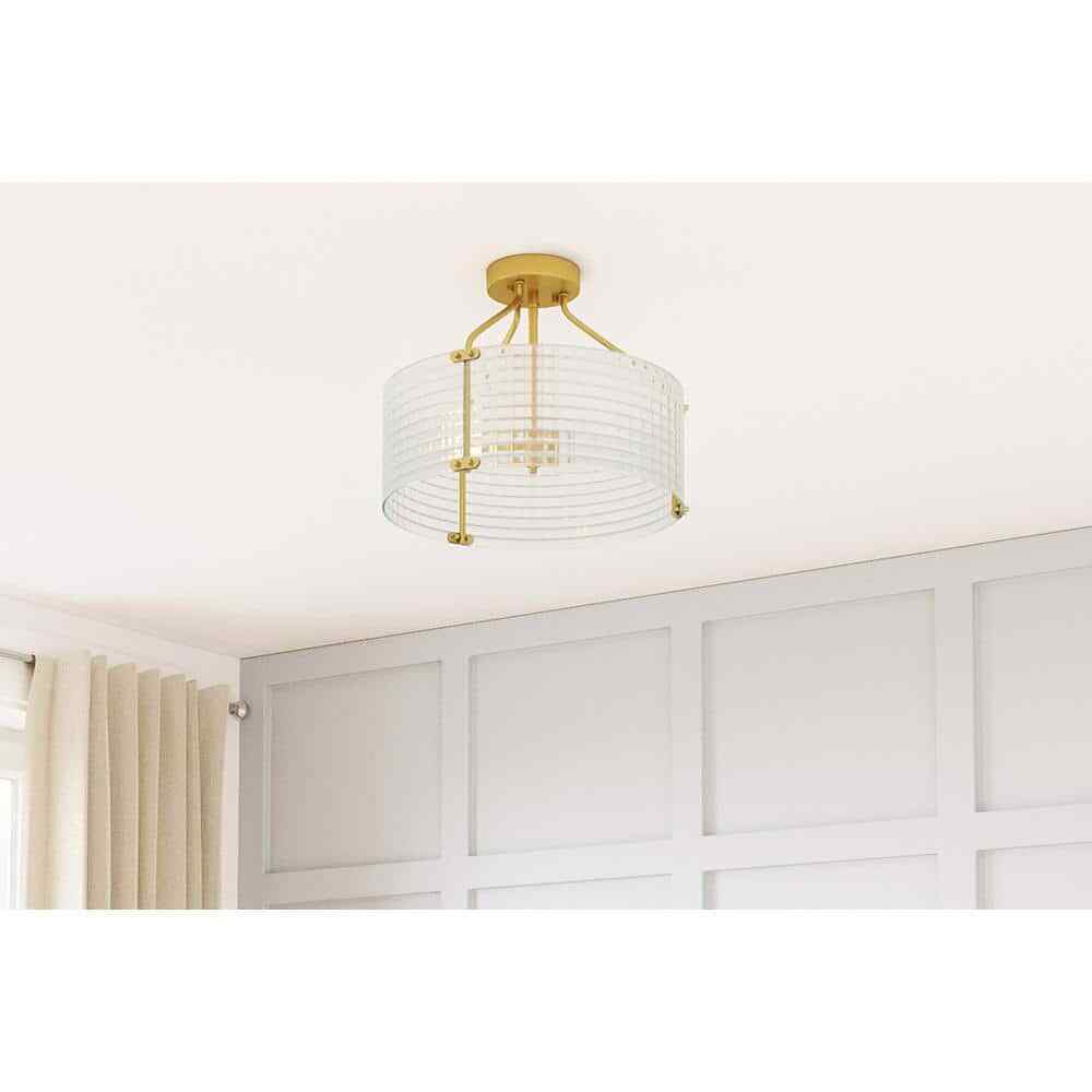 Home Decorators Collection Westlyn 15 in. 3-Light Brushed Brass Semi-Flush Mount