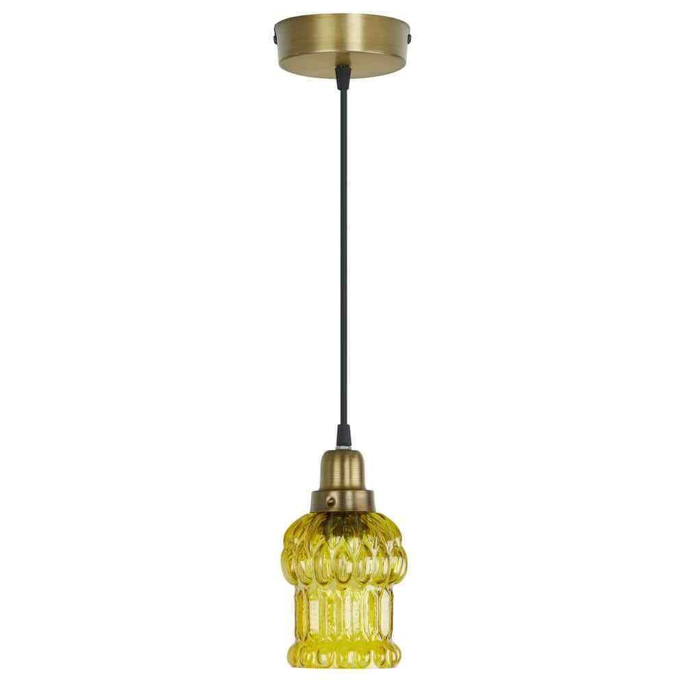 River of Goods Diane 1-Light Gold Textured Shaded Glass Cylinder Pendant Light