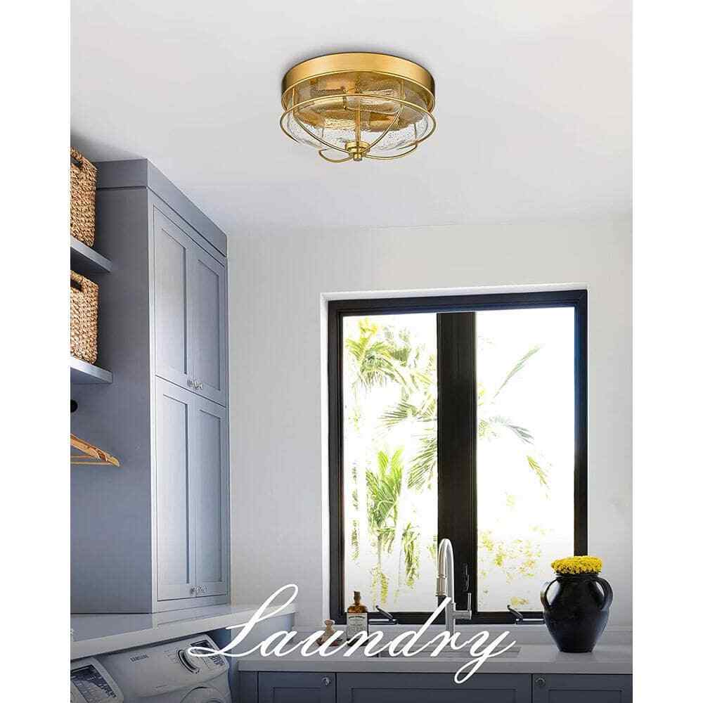 JAZAVA 12 in. 2-Light Farmhouse Champagne Gold Finish Ceiling Light Flush Mount