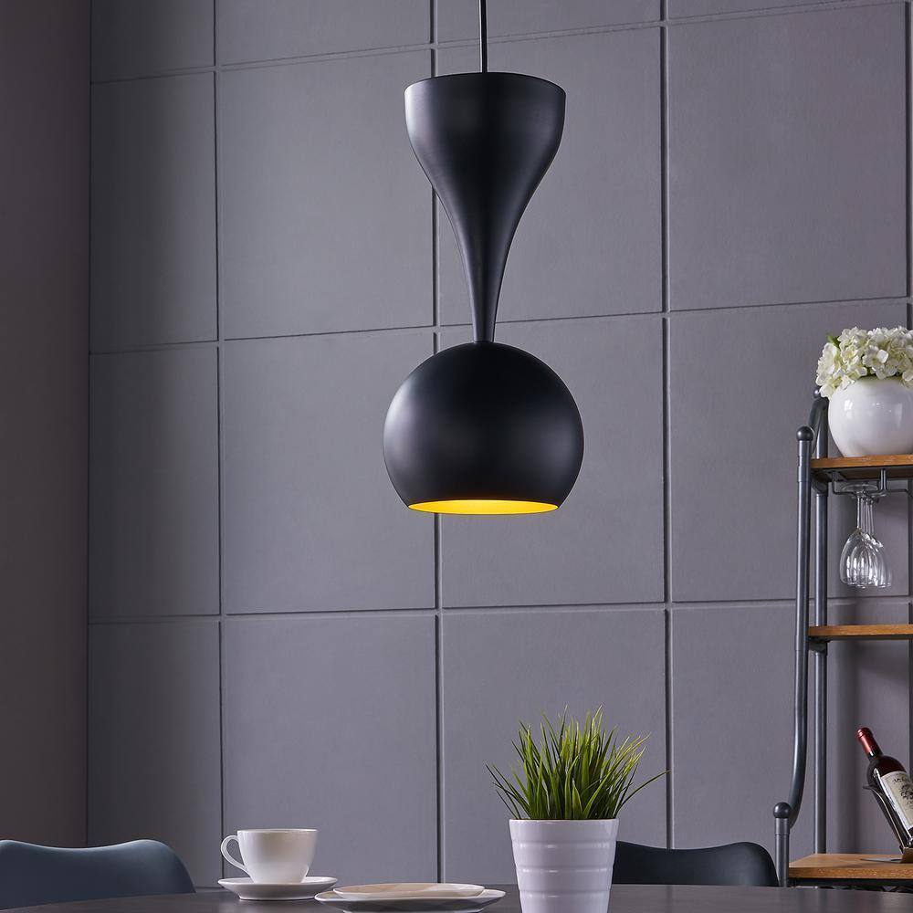 Southern Enterprises Conner Matte Black Midcentury Modern Dome Pendant Lamp