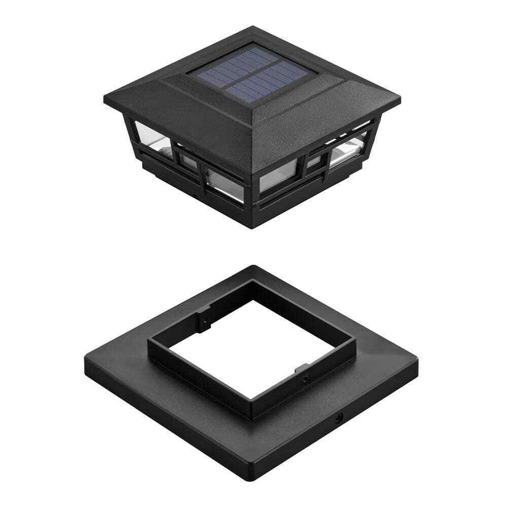 Hampton Bay 3.5 in. x 3.5 in. Black Outdoor Solar Post Cap Light 2-Pack
