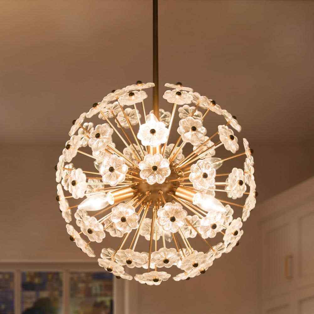Uolfin Modern Gold Sputnik Chandelier 6-Light Dining Room Island Pendant Fixture