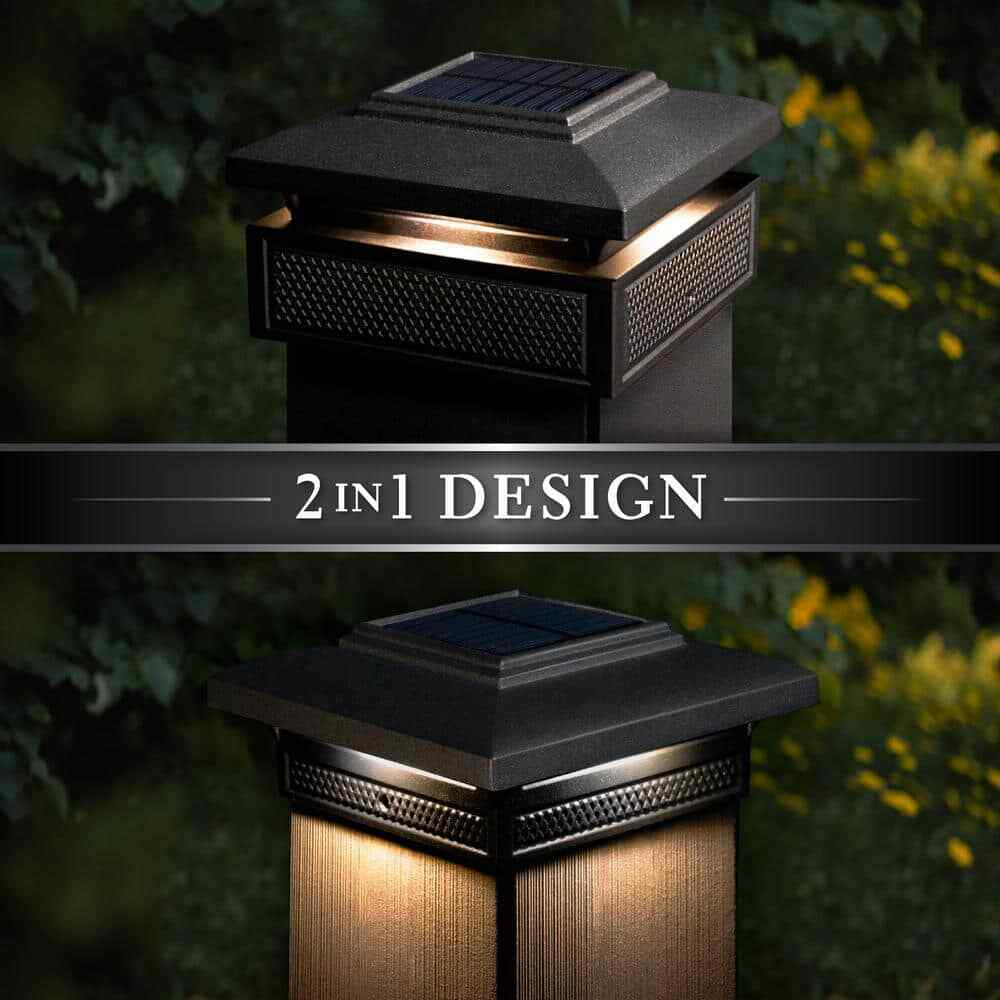 CLASSY CAPS Lumineer 4 in. x 4 in. Black Cast Aluminum Smart Solar Post Cap
