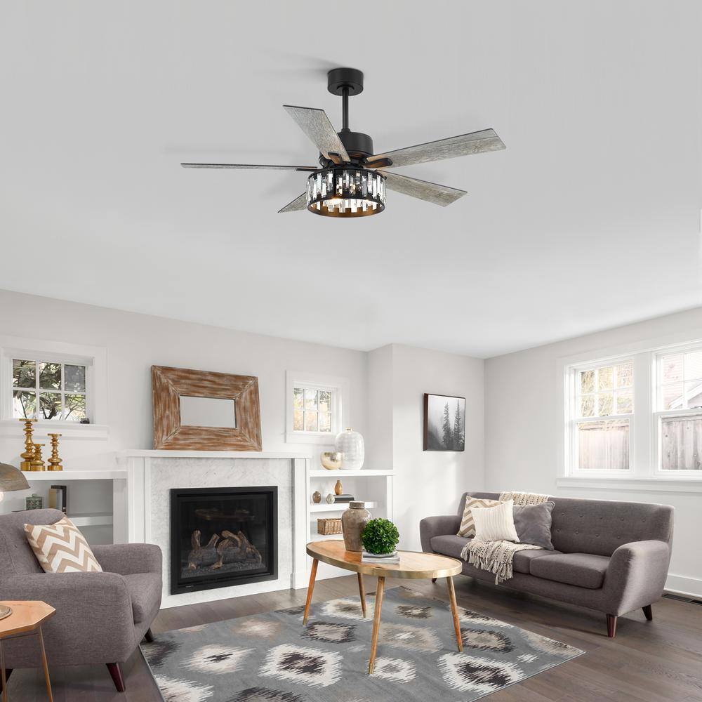 Breezary Gentry 52 in. Black Ceiling Fan w/ Crystal Light Kit and Remote Control