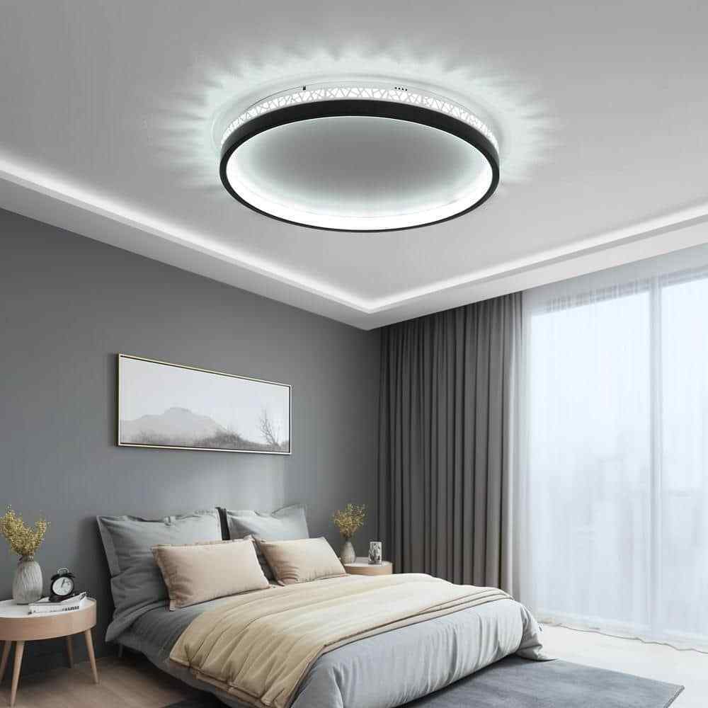 TOZING 16 in. Modern Black Dimmable Integrated LED Flush Mount Ceiling Light