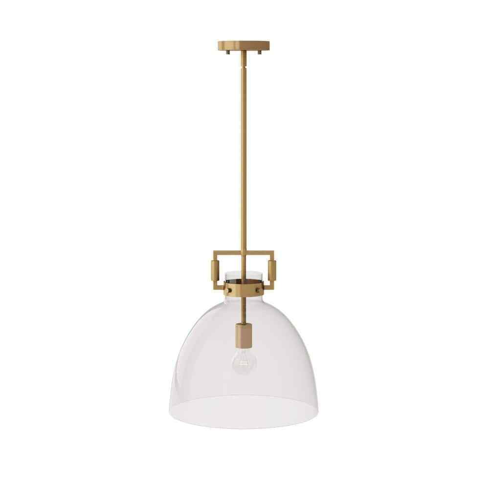 Nathan James Leigh Gold Indoor Ceiling Hanging Pendant Light w/ Clear Glass