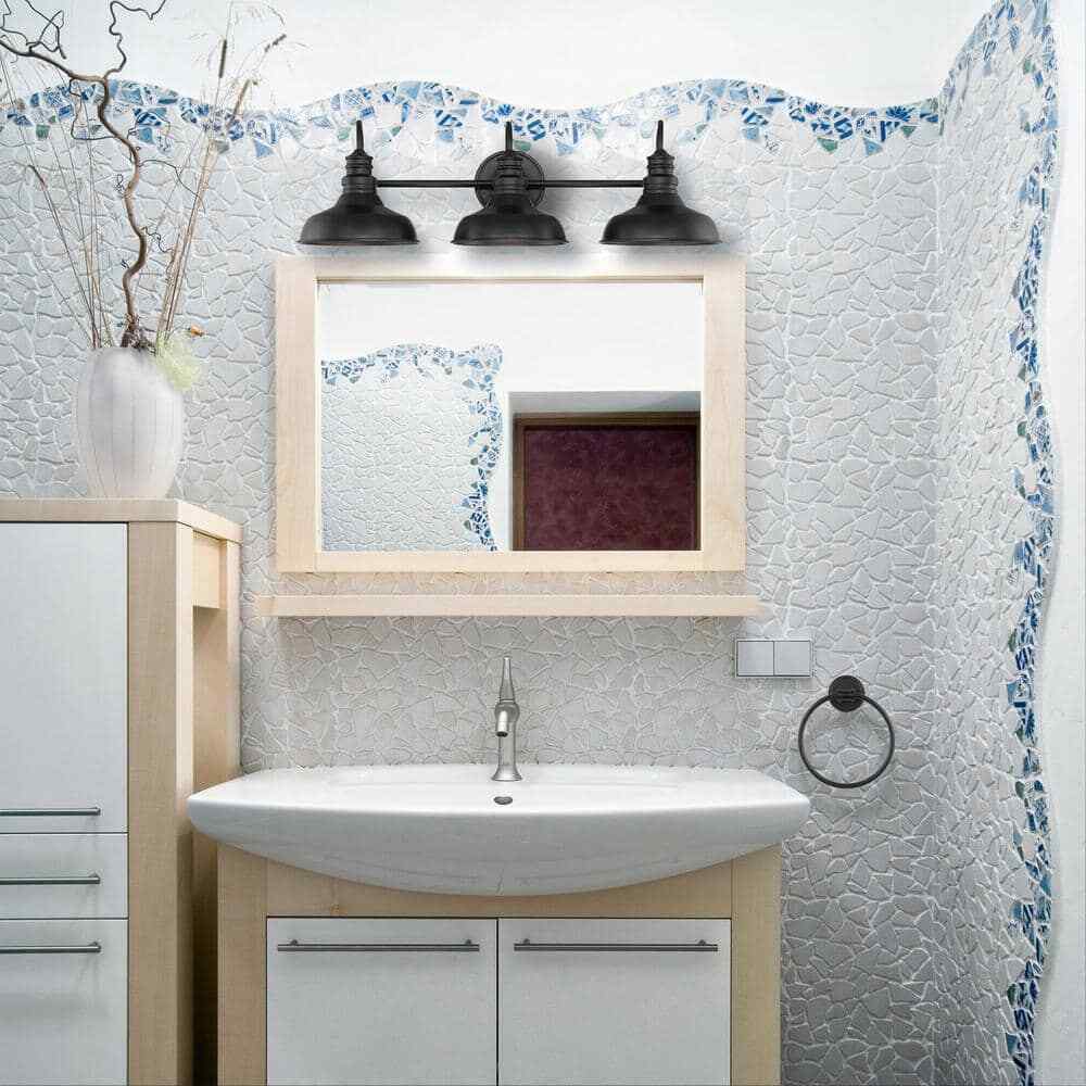 Hampton Bay 29 in. Elmcroft 3-Light Matte Black Vanity Light w/ Metal Shades