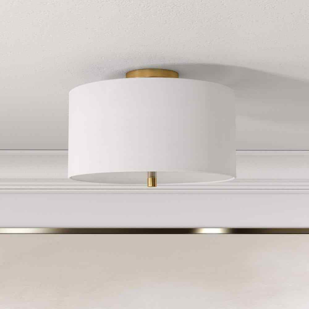 Meyer&Cross Ellis 16 in. Brass and White Semi Flush Mount with Fabric Shade