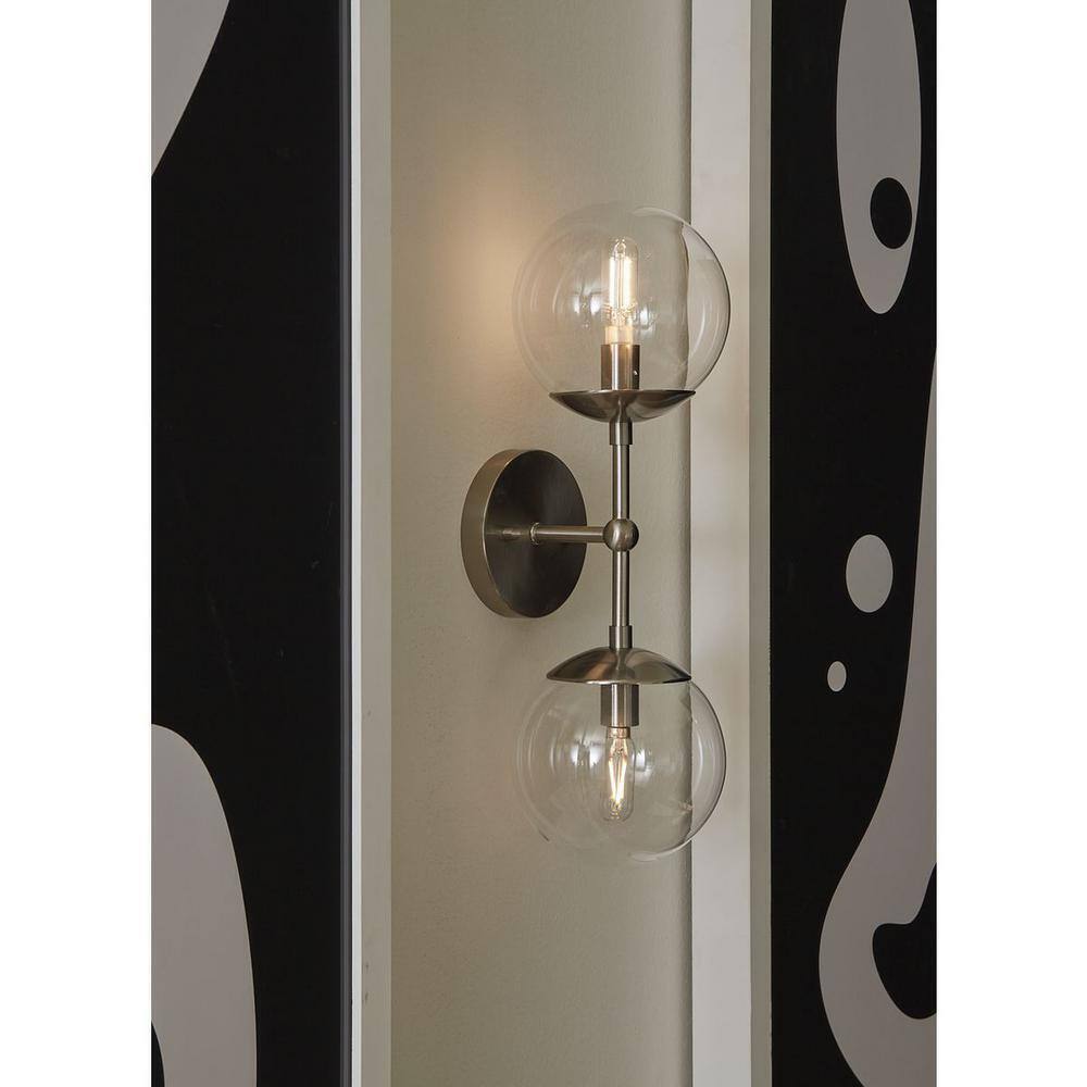 Progress Lighting Atwell 6" 2Light Brushed Nickel Mid-Century Modern Wall Sconce