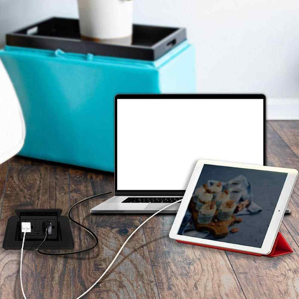 NEWHOUSE Pop-Up Floor Outlet Electrical Box w/ 15A TR Duplex Receptacle Black