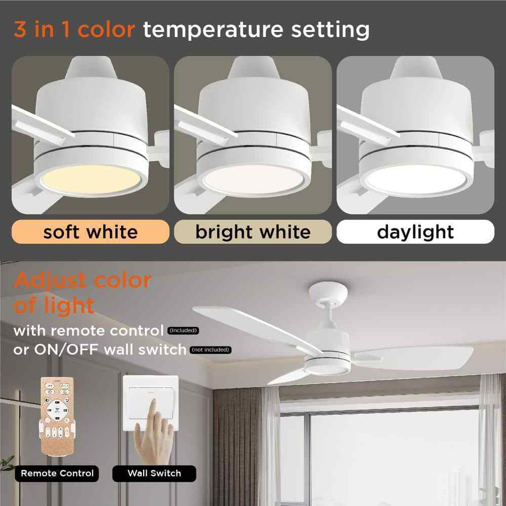TALOYA S3 42 in. LED Light White Ceiling Fan w/ Remote Reversible DC Motor