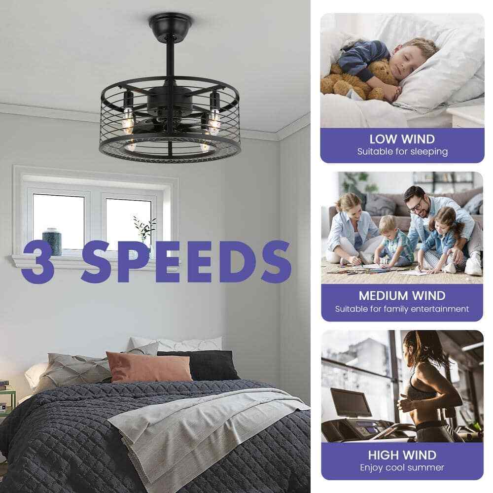 ANTOINE 17 in. Indoor Black Ceiling Fan Caged Ceiling Fan w/ Lights and Remote