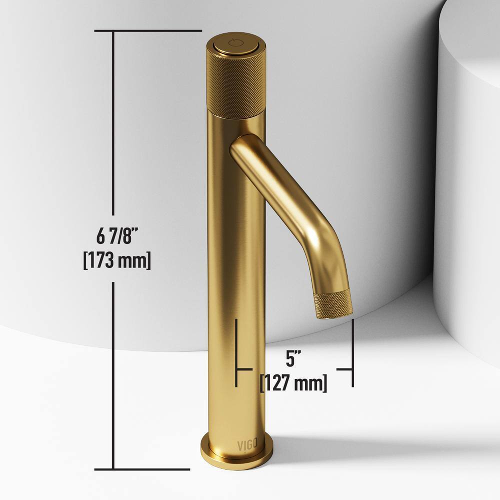 VIGO Apollo Button Operated Single-Hole Bathroom Vessel Faucet Matte Brush Gold
