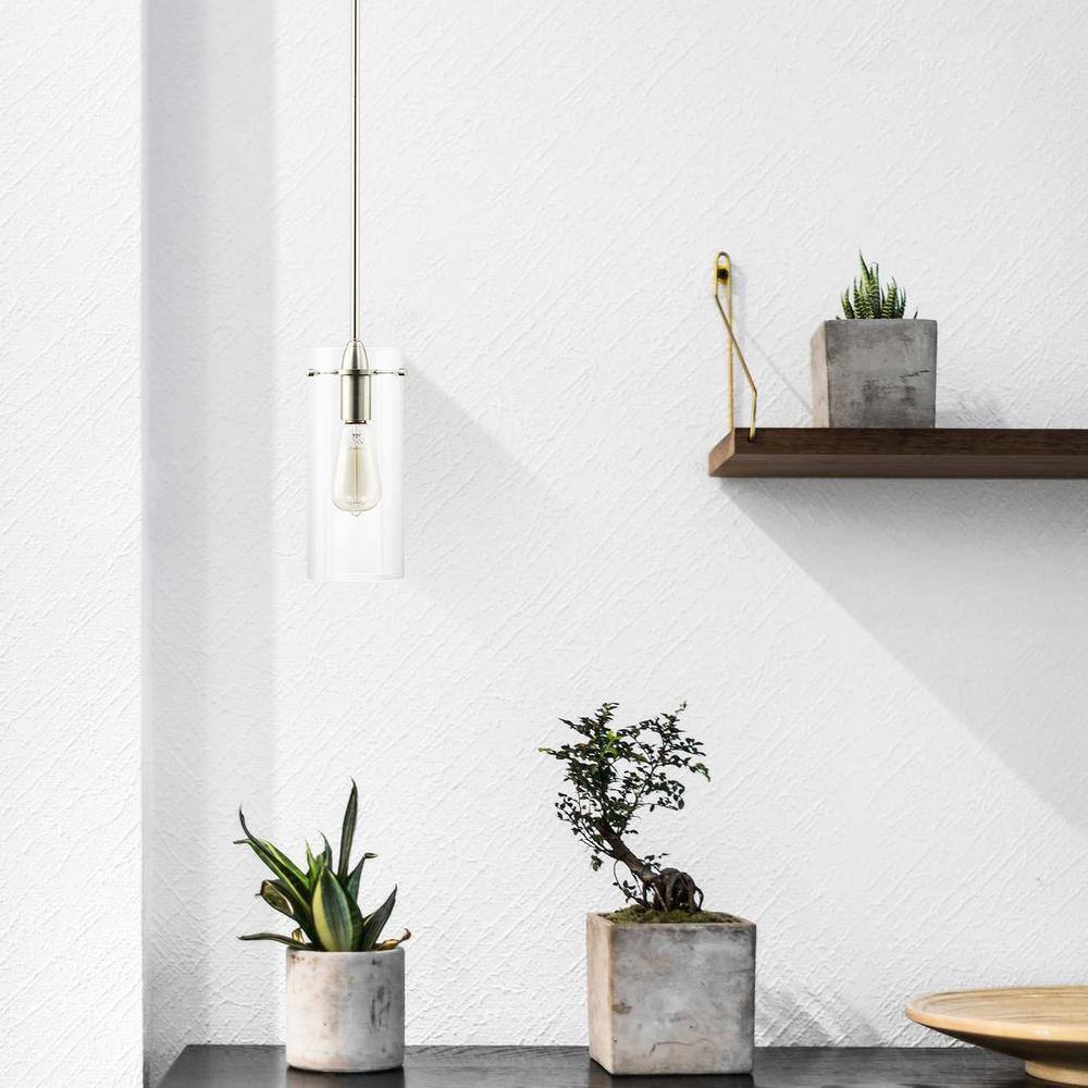 Light Society Montreal 1-Light Clear/Satin Nickel Pendant with Glass Shade