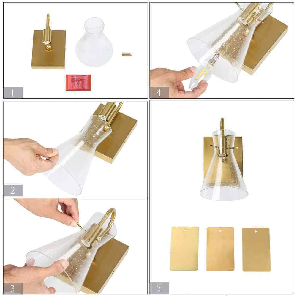 Uolfin Modern Funnel 1-Light Gold Bathroom Vanity Light Dome Wall Mount Sconce
