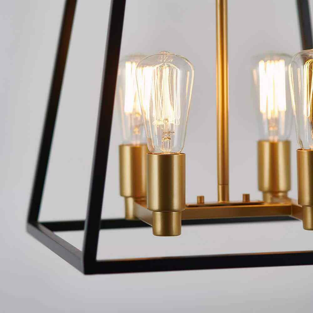 Artika Carter 4-Light Black Gold Modern Industrial Cage Chandelier Light Fixture