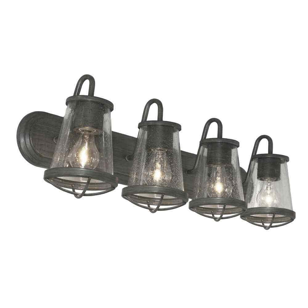 Home Decorators 32 in. Georgina 4-Light Steel Vanity Light w/ Clear Seedy Glass