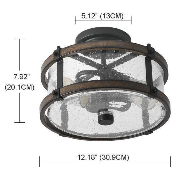 Hukoro Mousse 12.2 in. 2-Light Semi Flush Mount w/ Matte Black Barnwood Accents