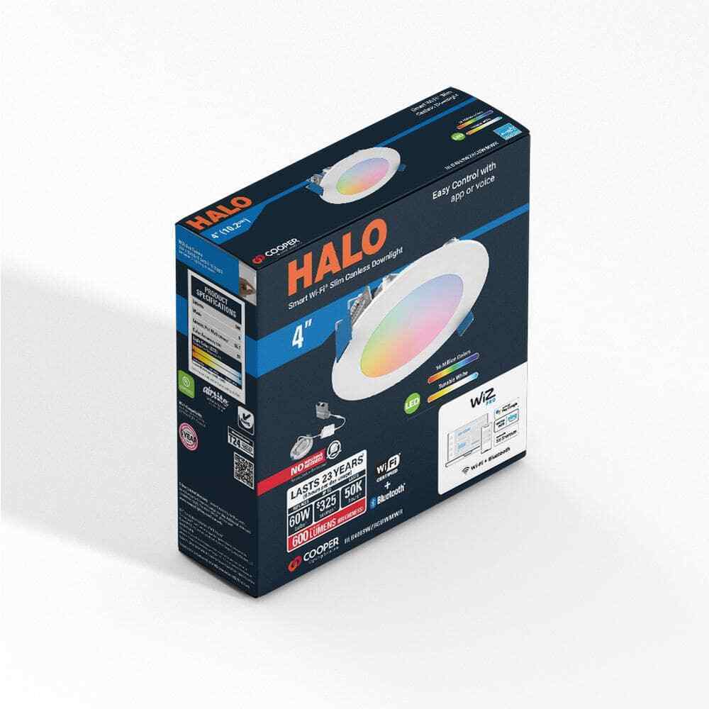 HALO HLB 4 in. Color White Slim Canless Smart Wi-Fi LED Recessed Downlight