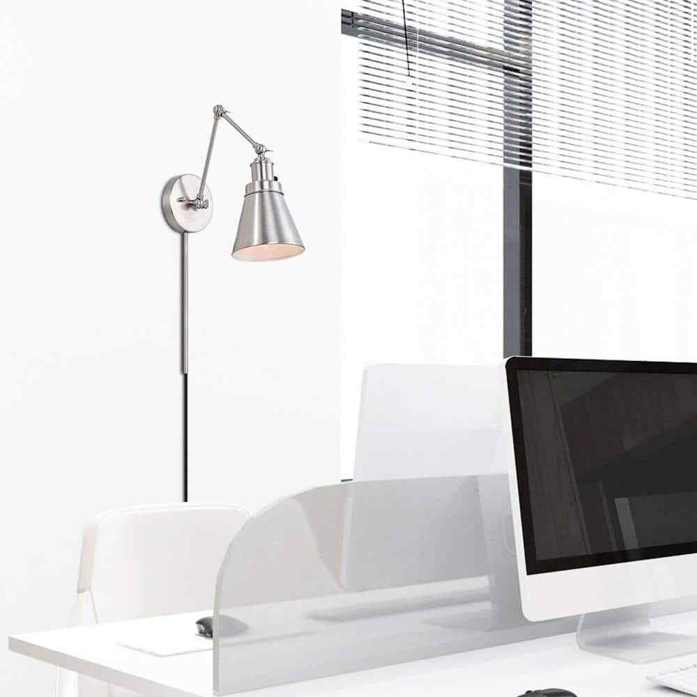 Hampton Bay 1-Light Brushed Nickel Plug-In/Hardwired Swing Arm Wall Lamp