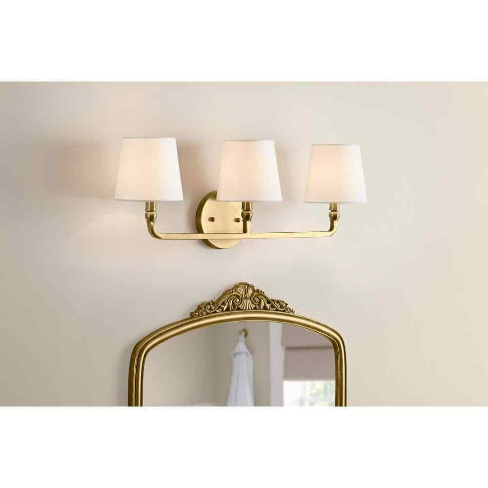 Hampton Bay Canterwood Brass Bathroom Vanity Light Fixture w/ Fabric Shades