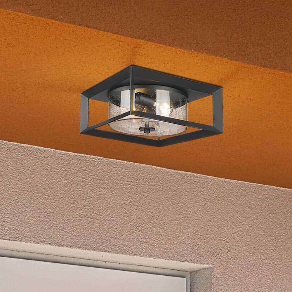 Golden Lighting Smyth 2-Light Black Outdoor Flush Mount 2073-OFM NB-SD