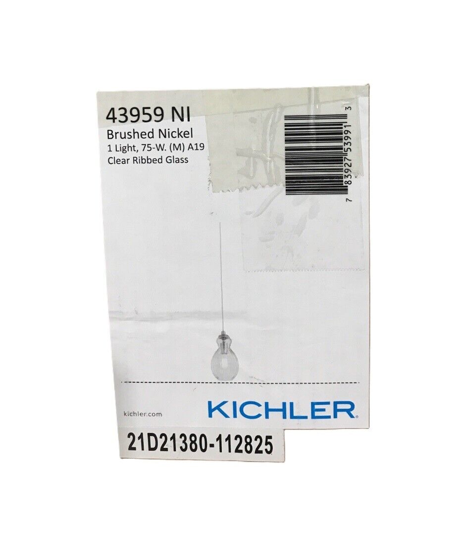 KICHLER Riviera 11.25 in. 1-Light Brushed Nickel Kitchen Mini Pendant Hanging