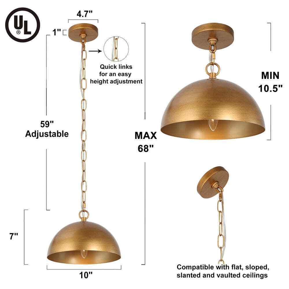 Uolfin Farmhouse Brushed Gold Pendant Kitchen Hanging Pendant Light Fixture