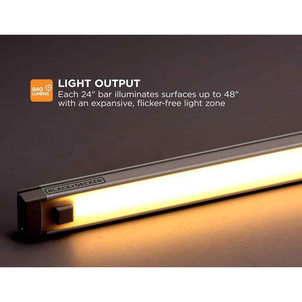 BLACK+DECKER 24 in. LED Warm White 2700K Dimmable 1-Bar Under Cabinet Lights Kit