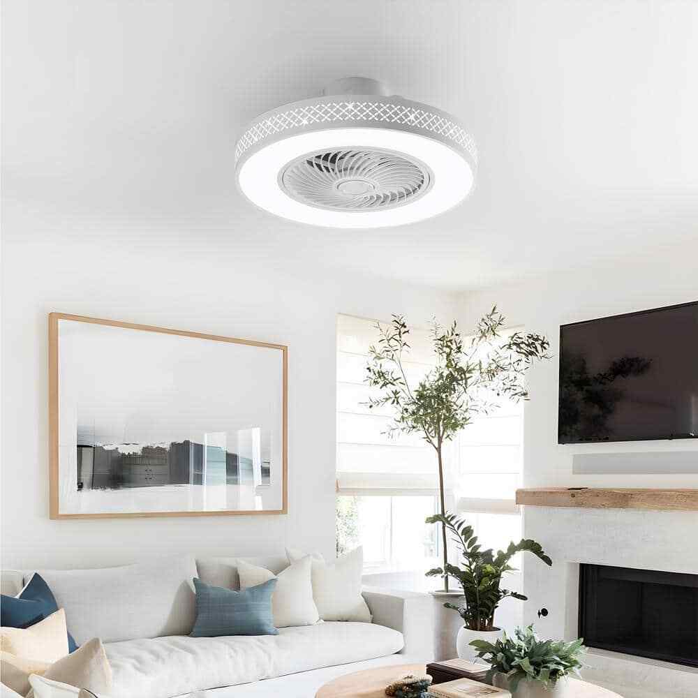 TOZING LED Indoor White Dimmable Matte Modern Cage Ceiling Fan Light w/ Remote