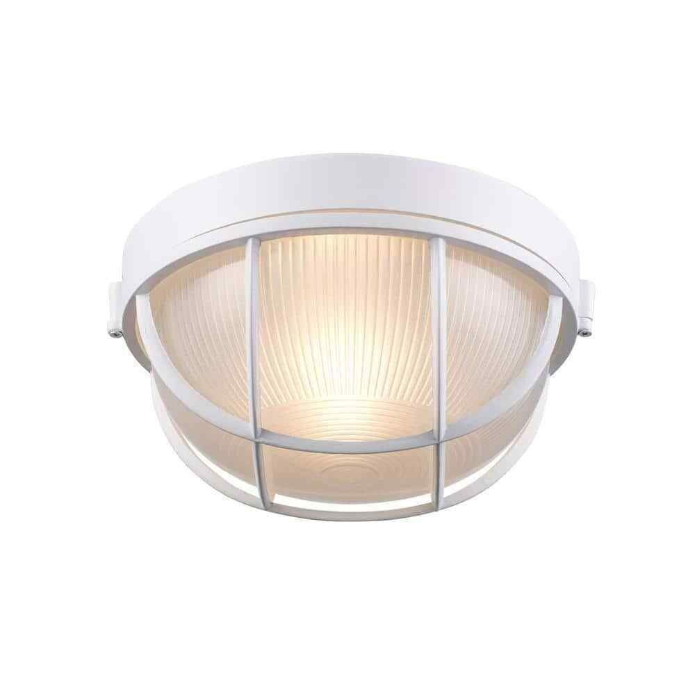 Bel Air Lighting Aria 10 in. 1-Light White Round Bulkhead Outdoor Wall Light
