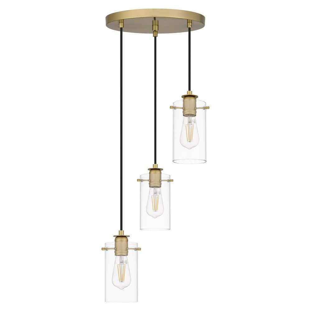 Hampton Bay Regan Brushed Gold Pendant Hanging Light w/ Clear Glass Shades