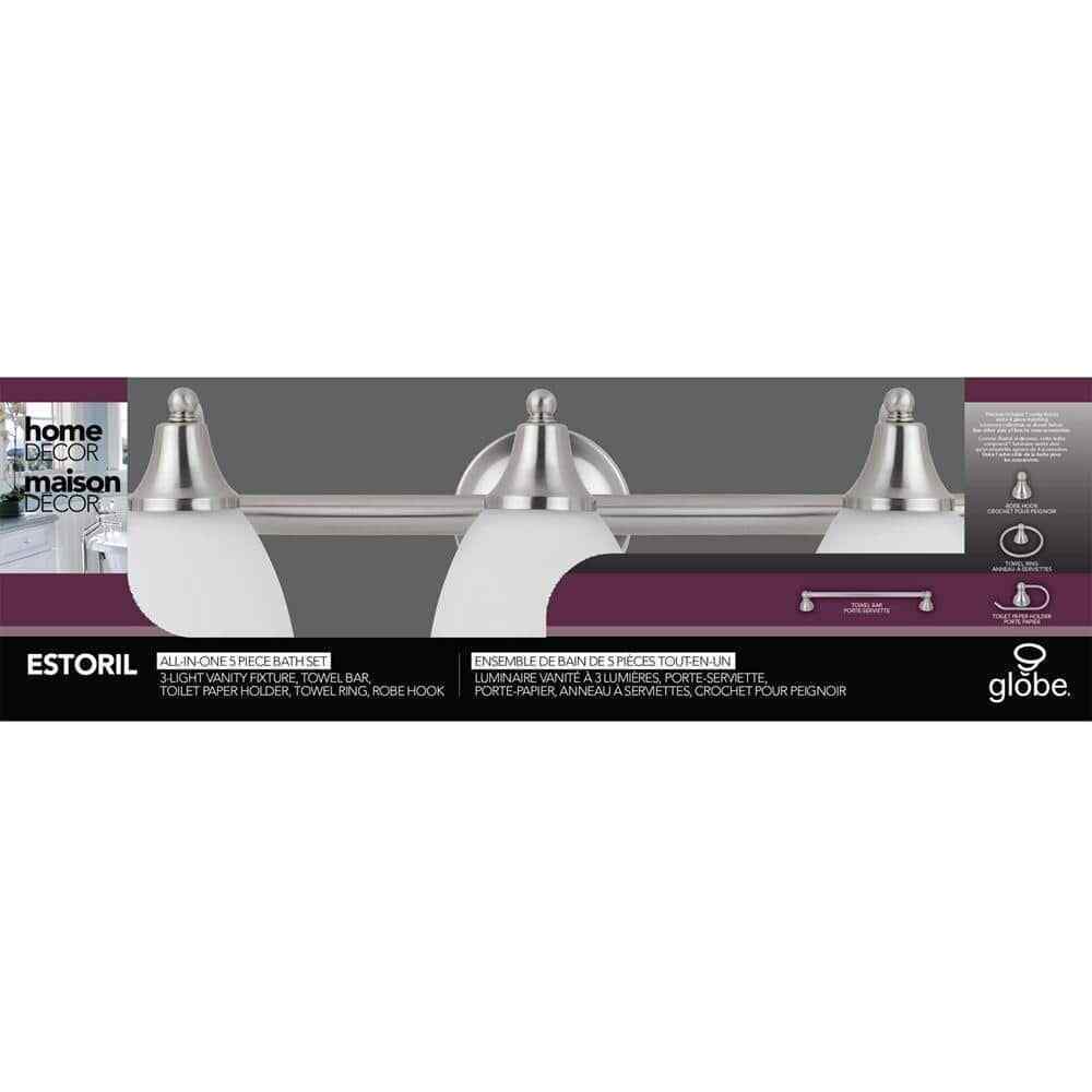 Globe Electric Estorial 3-Light Vanity w/ Frosted Glass Shades Bath Set 5-Piece