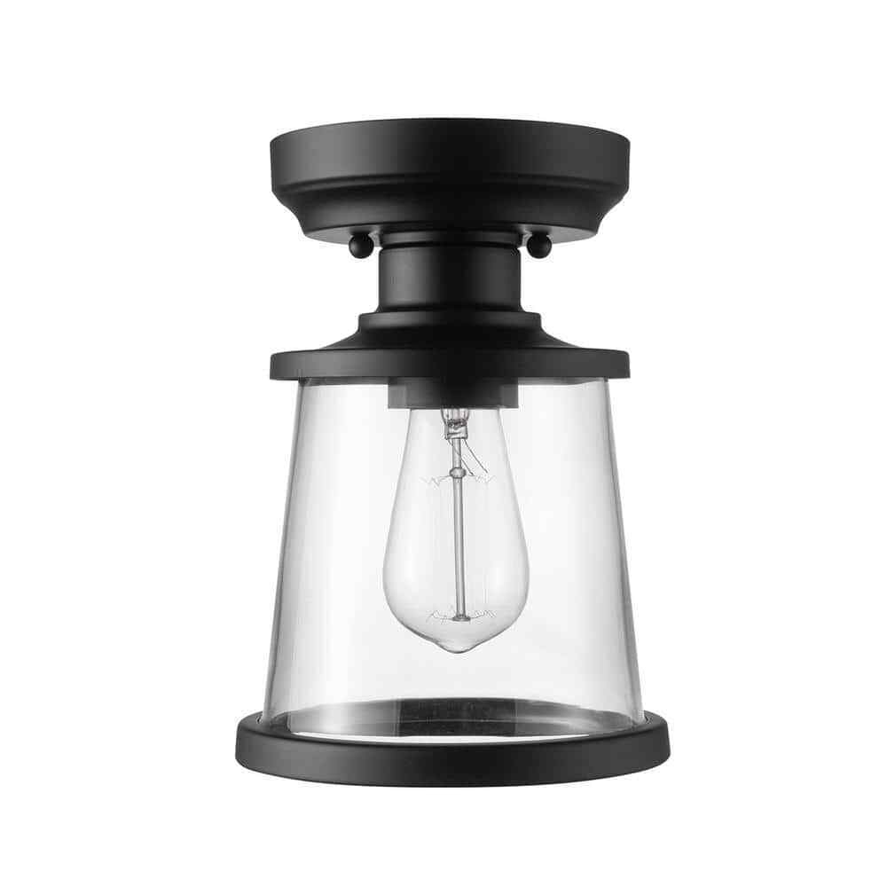Hampton Bay Rigby 9.6 in. 1-Light Matte Black Round Flush Mount Ceiling Light