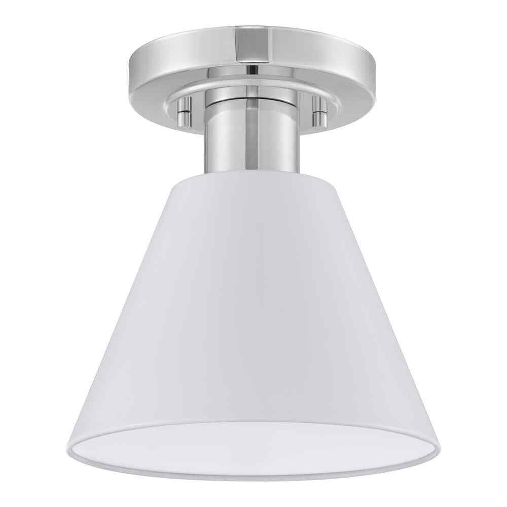 Hampton Bay Finley 8 in. 1-Light White and Chrome Semi-Flush Mount Light Fixture