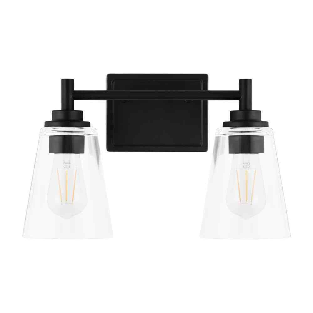 Hampton Bay 15 in. Wakefield 2-Light Matte Black Vanity Light w/ Clear Glass