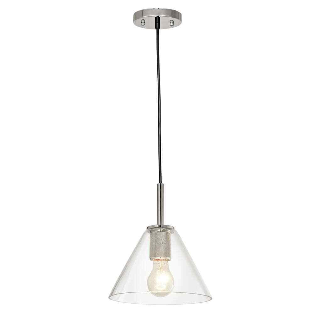 Decor Living 1-Light Brushed Nickel Mini Pendant with Glass Cone Shade